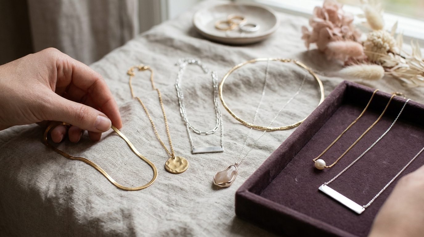 Illustrationsfoto till guiden: Matcha halsband med urringning — en enkel stilguide